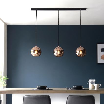 Endon 102929 - Luster na sajli BOLI 3xE27/10W/230V crna/zadimljeno braon