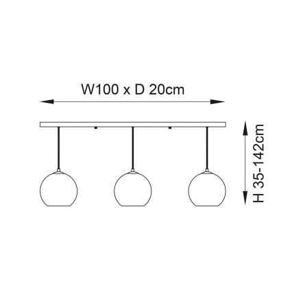 Endon 102929 - Luster na sajli BOLI 3xE27/10W/230V crna/zadimljeno braon