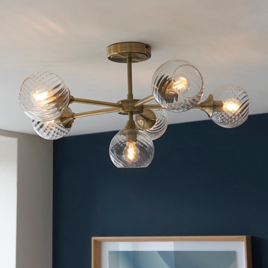 Endon 103171 - Luster na šipci ALLEGRA 6xE14/7W/230V mesing/prozirno