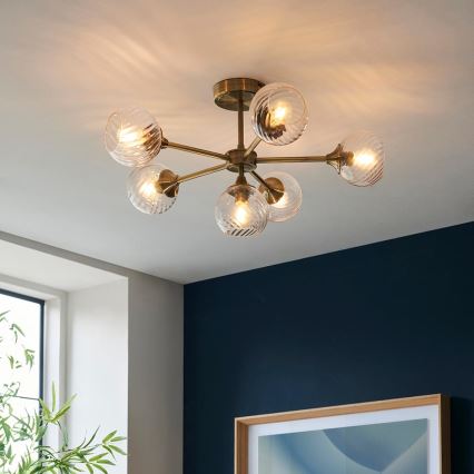 Endon 103171 - Luster na šipci ALLEGRA 6xE14/7W/230V mesing/prozirno