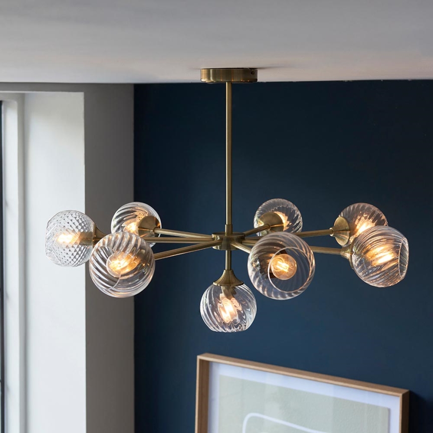 Endon 103172 - Luster na štapu ALLEGRA 8xE14/7W/230V mesing/prozirno