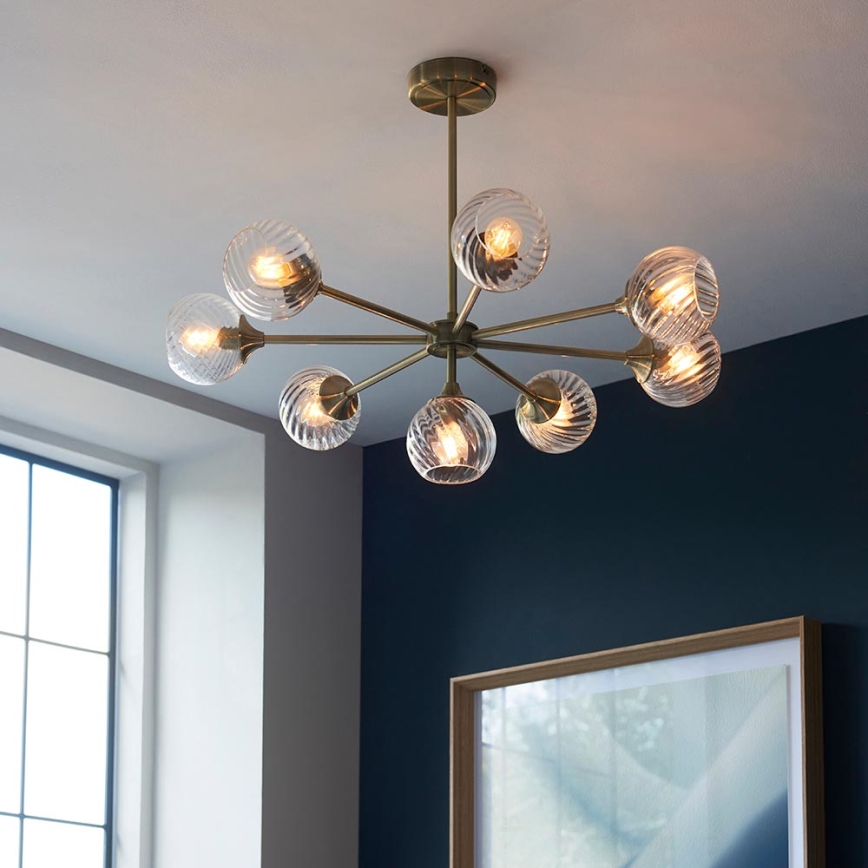 Endon 103172 - Luster na štapu ALLEGRA 8xE14/7W/230V mesing/prozirno