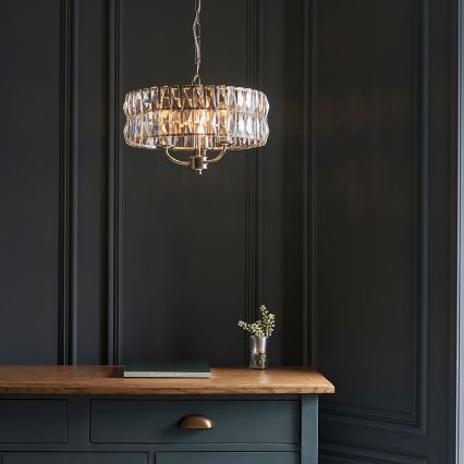 Endon 104466 - Luster na lancu CLIFTON 3xE14/6W/230V prečnik 38,5 cm sjajni hrom/prozirno staklo