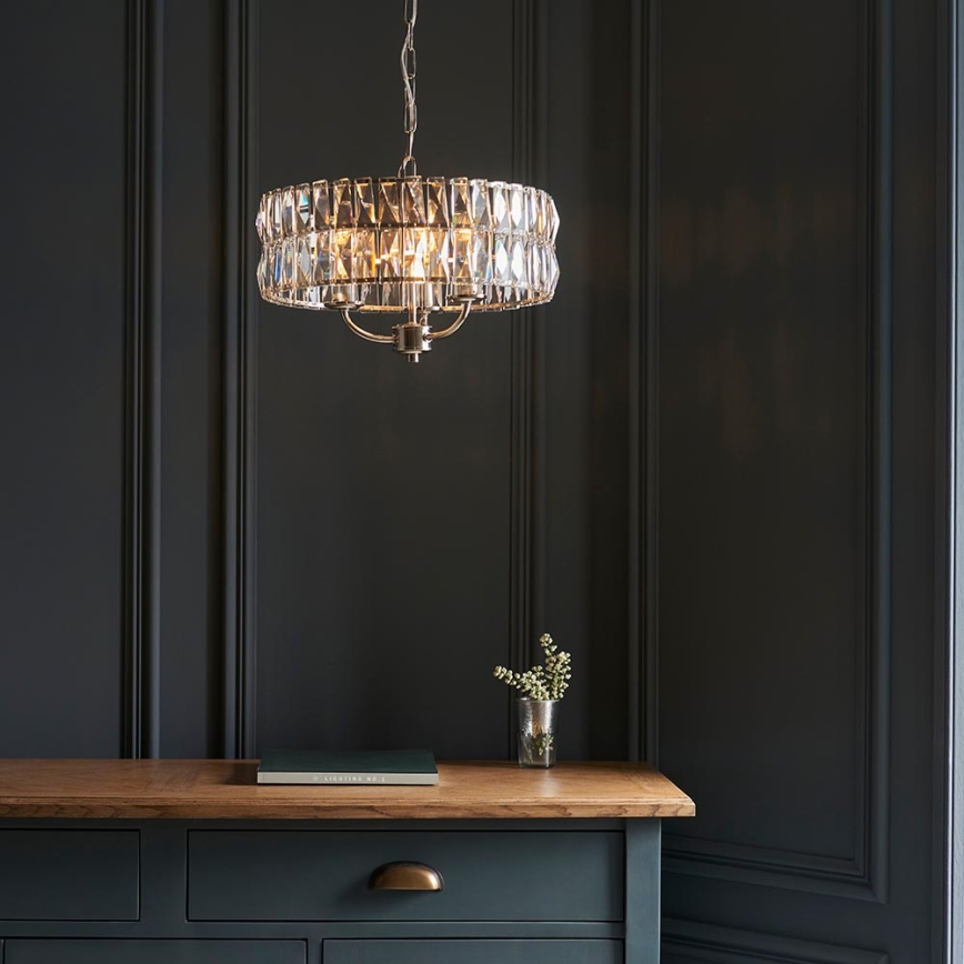 Endon 104466 - Luster na lancu CLIFTON 3xE14/6W/230V prečnik 38,5 cm sjajni hrom/prozirno staklo