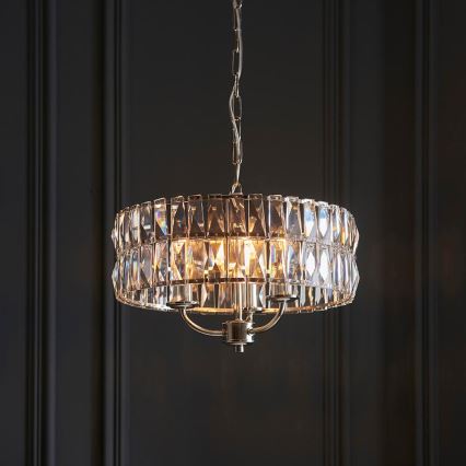 Endon 104466 - Luster na lancu CLIFTON 3xE14/6W/230V prečnik 38,5 cm sjajni hrom/prozirno staklo