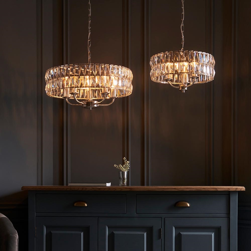 Endon 104466 - Luster na lancu CLIFTON 3xE14/6W/230V prečnik 38,5 cm sjajni hrom/prozirno staklo
