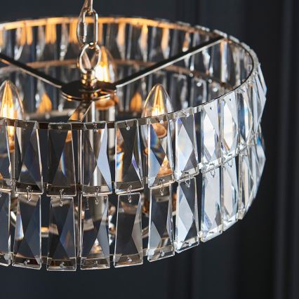 Endon 104466 - Luster na lancu CLIFTON 3xE14/6W/230V prečnik 38,5 cm sjajni hrom/prozirno staklo