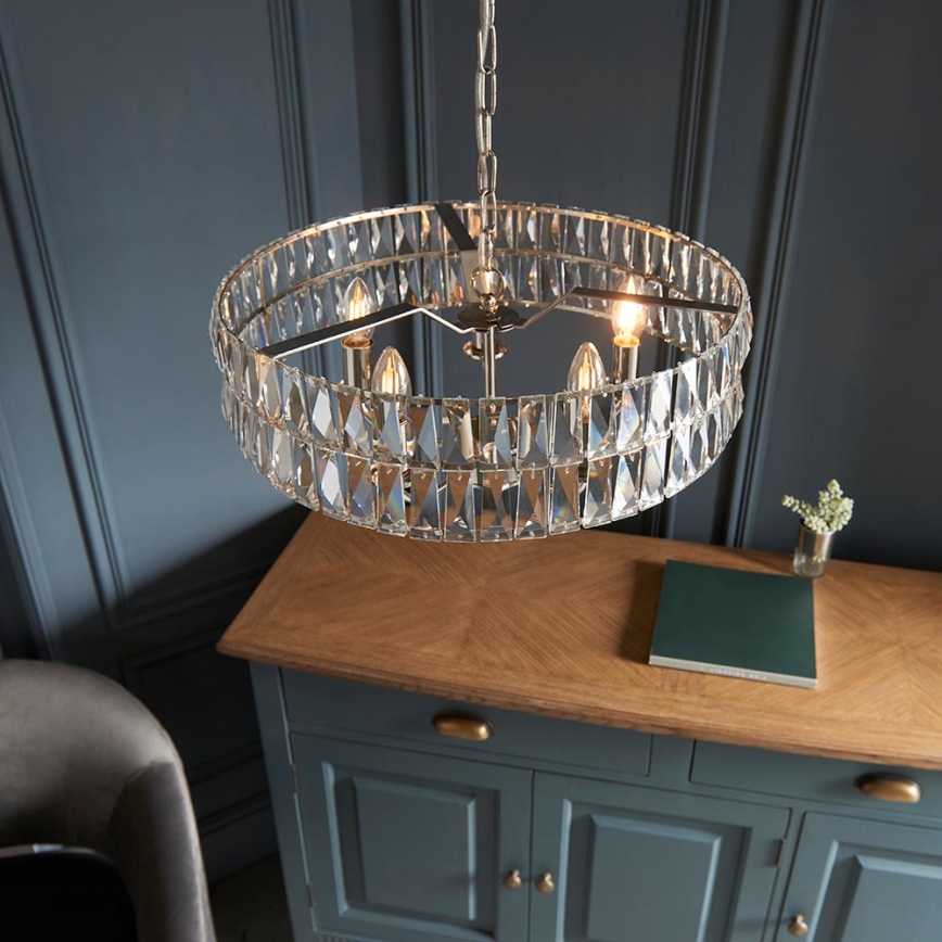 Endon 104467 - Luster na lancu CLIFTON 5xE14/6W/230V prečnik 50,5 cm sjajni hrom/prozirno