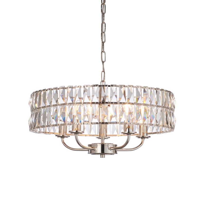 Endon 104467 - Luster na lancu CLIFTON 5xE14/6W/230V prečnik 50,5 cm sjajni hrom/prozirno