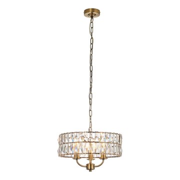 Endon 106243 - Luster na lancu CLIFTON 3xE14/6W/230V prečnik 38,5 cm mesing/prozirno staklo
