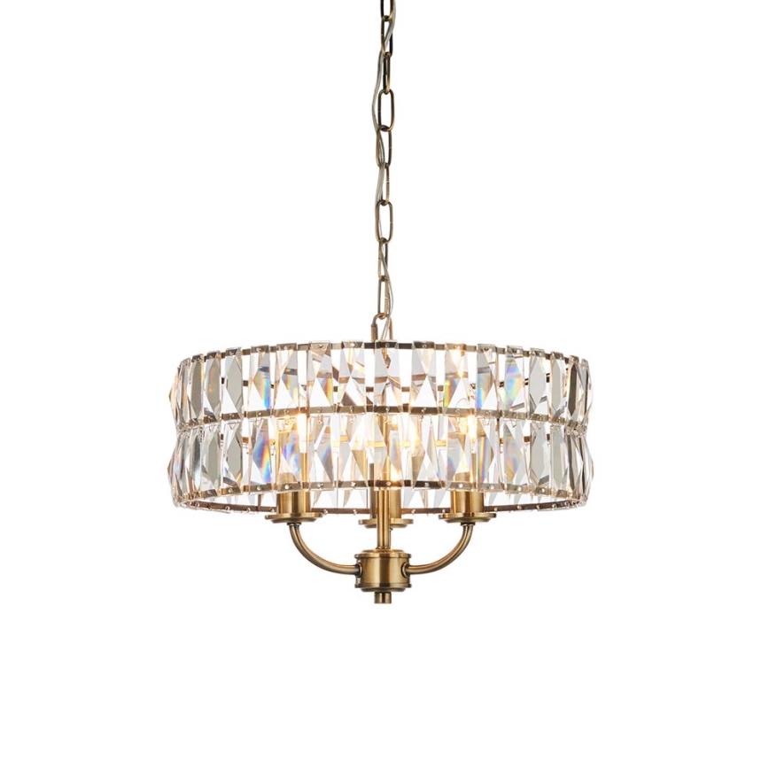 Endon 106243 - Luster na lancu CLIFTON 3xE14/6W/230V prečnik 38,5 cm mesing/prozirno staklo