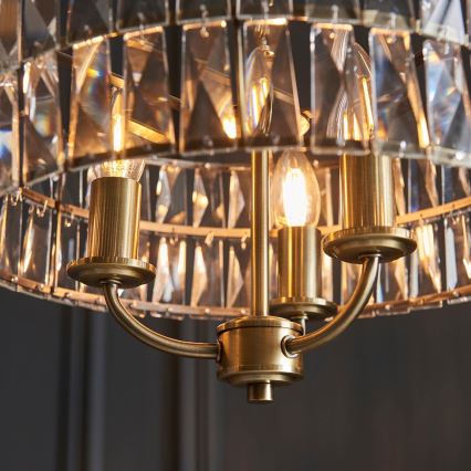 Endon 106243 - Luster na lancu CLIFTON 3xE14/6W/230V prečnik 38,5 cm mesing/prozirno staklo