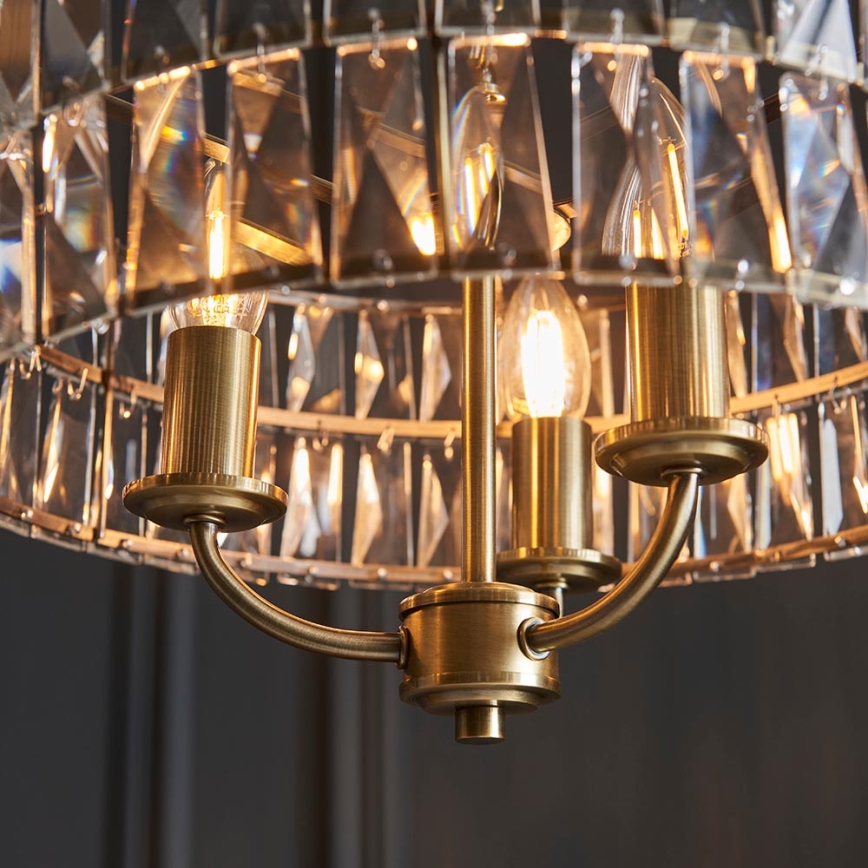 Endon 106243 - Luster na lancu CLIFTON 3xE14/6W/230V prečnik 38,5 cm mesing/prozirno staklo