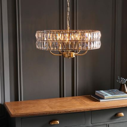 Endon 106244 - Luster na lancu CLIFTON 5xE14/6W/230V prečnik 50,5 cm mesing/prozirno