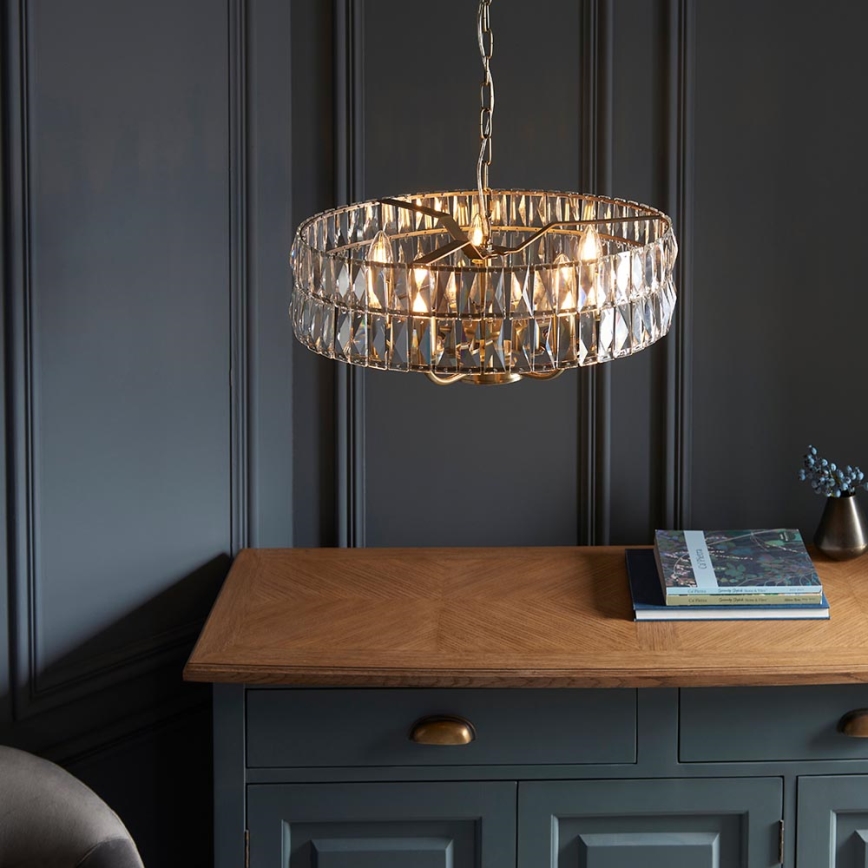 Endon 106244 - Luster na lancu CLIFTON 5xE14/6W/230V prečnik 50,5 cm mesing/prozirno