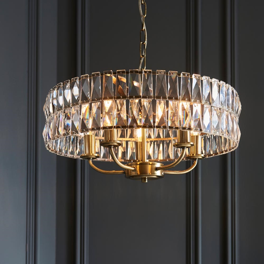 Endon 106244 - Luster na lancu CLIFTON 5xE14/6W/230V prečnik 50,5 cm mesing/prozirno