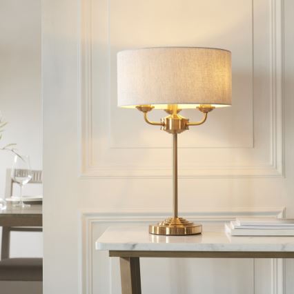 Endon 110721 - Stona lampa HIGHCLERE 3xE14/18W/230V bež/mesing prečnik 32 cm