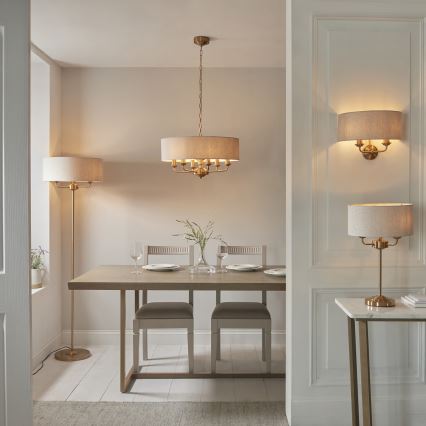 Endon 110721 - Stona lampa HIGHCLERE 3xE14/18W/230V bež/mesing prečnik 32 cm