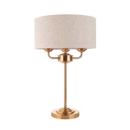 Endon 110721 - Stona lampa HIGHCLERE 3xE14/18W/230V bež/mesing prečnik 32 cm