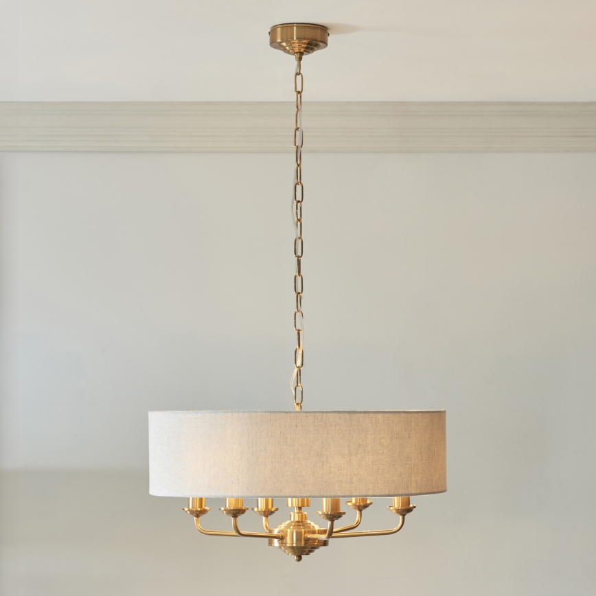 Endon 110722 - Viseći luster na lancu HIGHCLERE 6xE14/40W/230V, bež/mesing, prečnik 55 cm