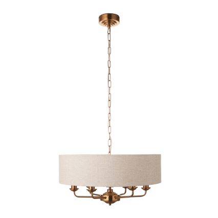 Endon 110722 - Viseći luster na lancu HIGHCLERE 6xE14/40W/230V, bež/mesing, prečnik 55 cm