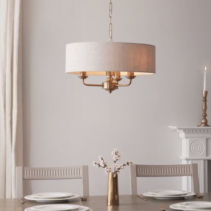 Endon 110723 - Luster na lancu HIGHCLERE 3xE14/40W/230V bež/mesing prečnik 45 cm