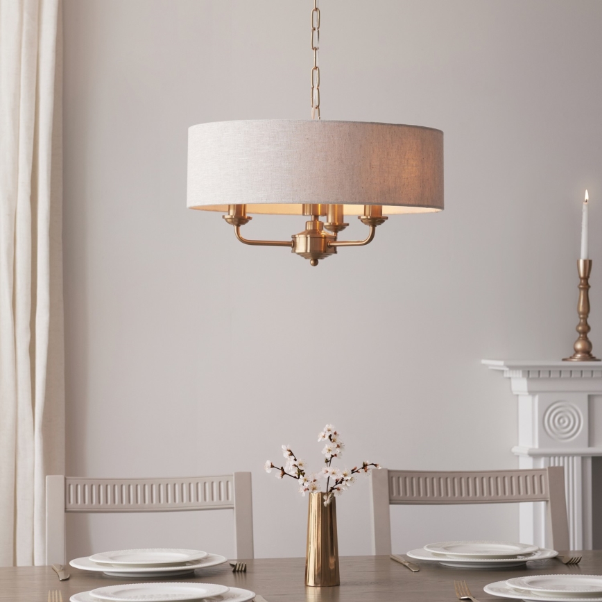 Endon 110723 - Luster na lancu HIGHCLERE 3xE14/40W/230V bež/mesing prečnik 45 cm
