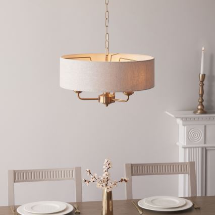 Endon 110723 - Luster na lancu HIGHCLERE 3xE14/40W/230V bež/mesing prečnik 45 cm