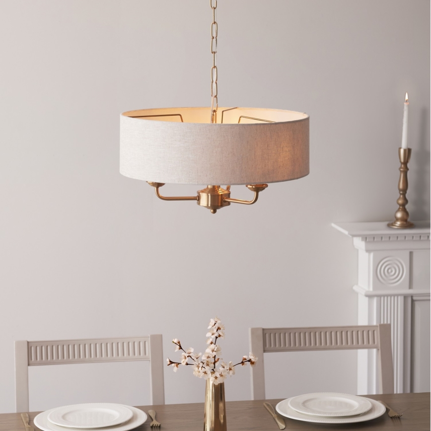 Endon 110723 - Luster na lancu HIGHCLERE 3xE14/40W/230V bež/mesing prečnik 45 cm