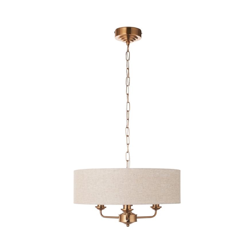 Endon 110723 - Luster na lancu HIGHCLERE 3xE14/40W/230V bež/mesing prečnik 45 cm