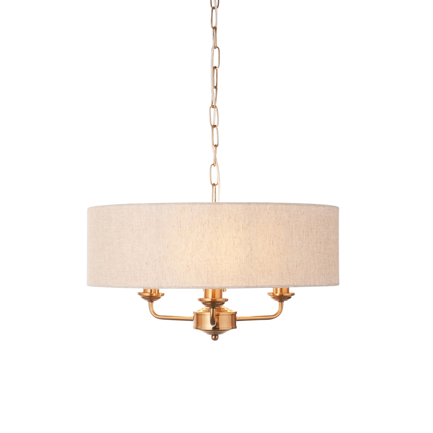 Endon 110723 - Luster na lancu HIGHCLERE 3xE14/40W/230V bež/mesing prečnik 45 cm