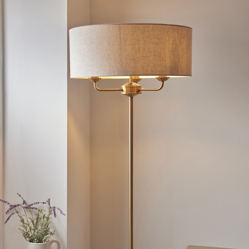 Endon 110724 - Podna lampa HIGHCLERE 1xE14/40W/230V bež/mesing preč. 47 cm