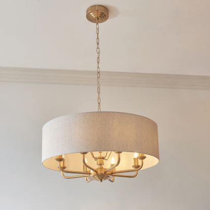Endon 110727 - Luster na lancu HIGHCLERE 8xE14/40W/230V bež/mesing, prečnik 70 cm