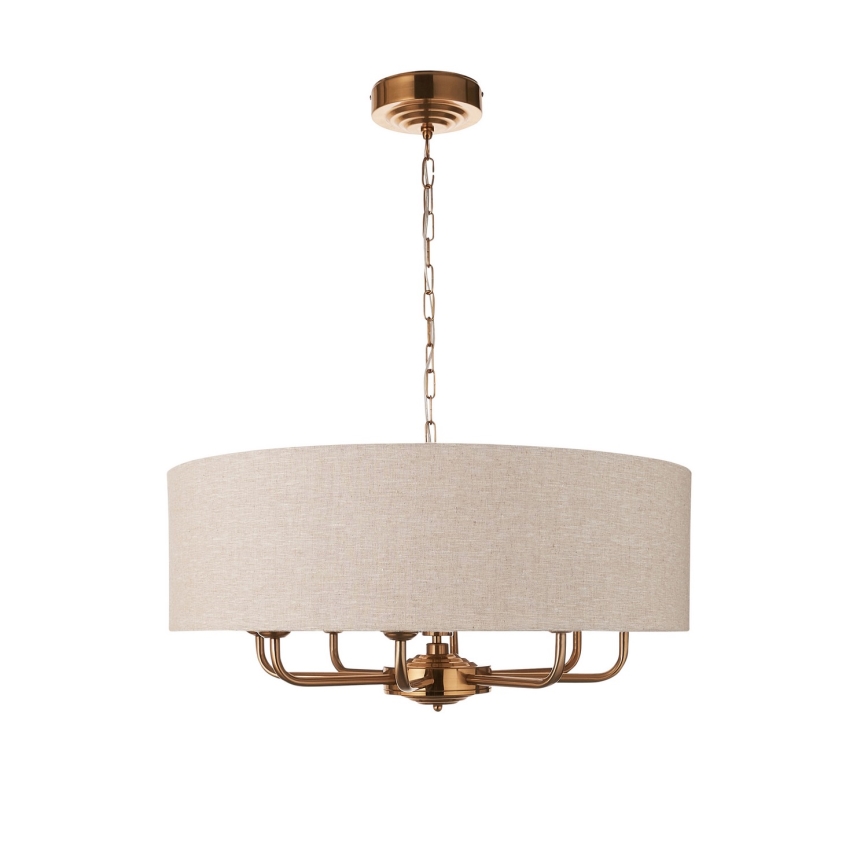 Endon 110727 - Luster na lancu HIGHCLERE 8xE14/40W/230V bež/mesing, prečnik 70 cm