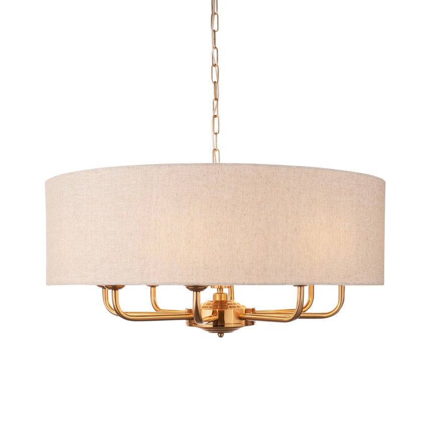 Endon 110727 - Luster na lancu HIGHCLERE 8xE14/40W/230V bež/mesing, prečnik 70 cm