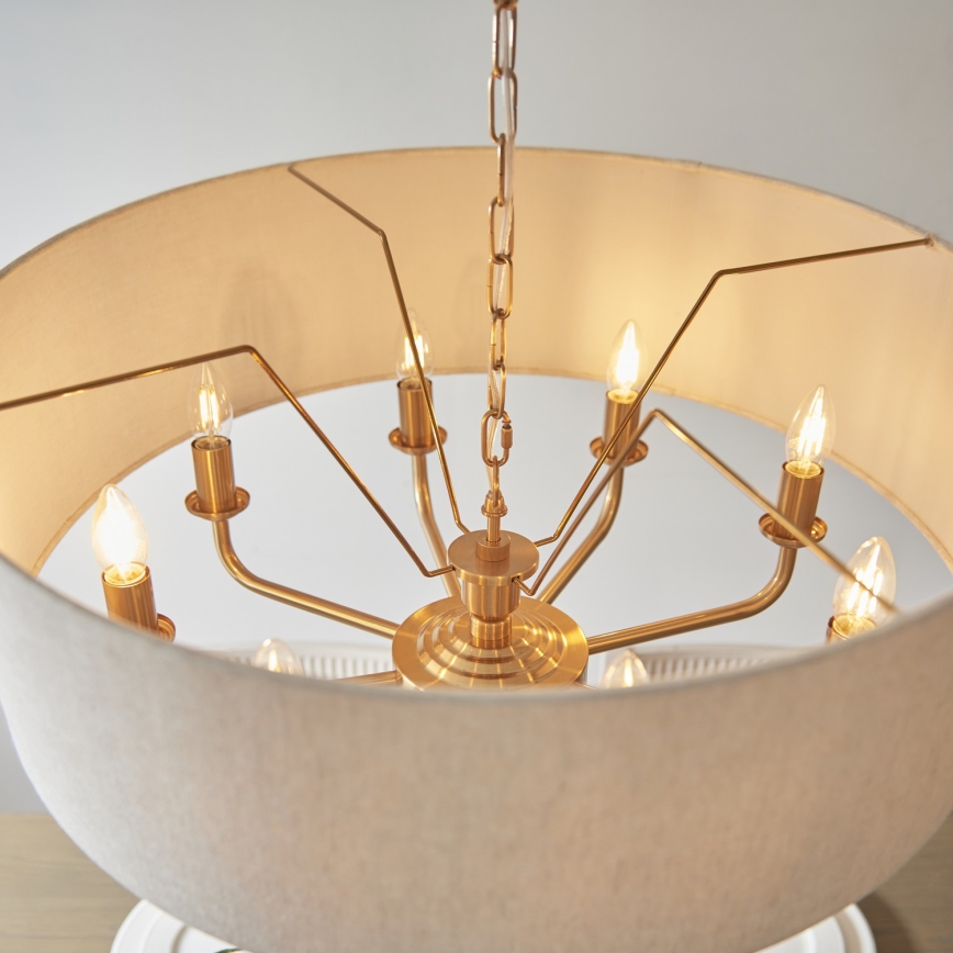 Endon 110727 - Luster na lancu HIGHCLERE 8xE14/40W/230V bež/mesing, prečnik 70 cm