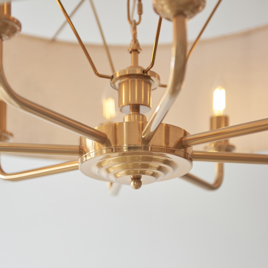 Endon 110727 - Luster na lancu HIGHCLERE 8xE14/40W/230V bež/mesing, prečnik 70 cm