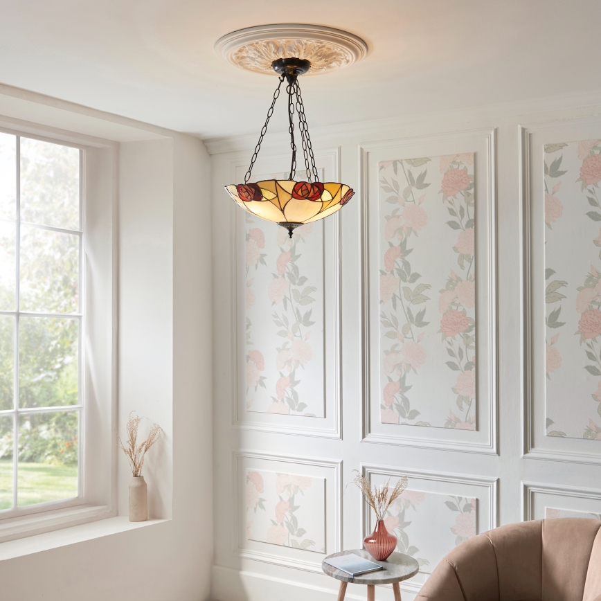 Endon 111879 - Luster na lancu Tiffany INGRAM 3xE27/10W/230V prečnik 45 cm