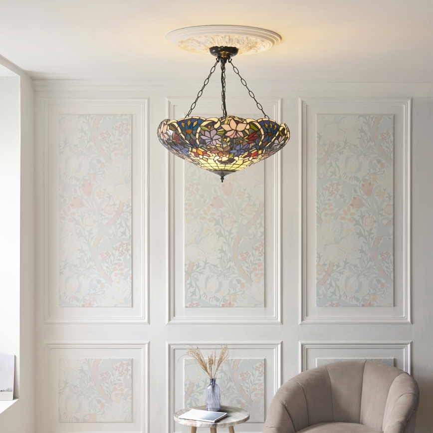 Endon 111887 - Luster na lancu Tiffany SULLIVAN 3xE27/10W/230V prečnik 57 cm