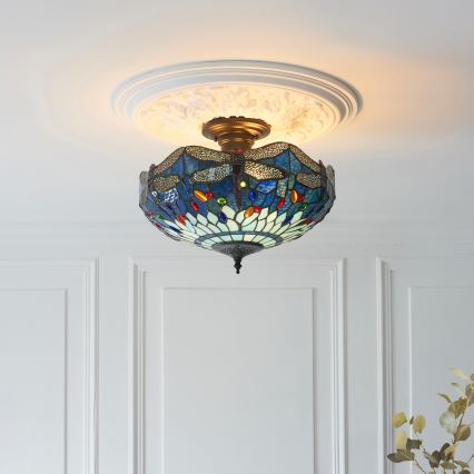 Endon 111897 - Plafonski luster Tiffany DRAGONFLY 3xE27/10W/230V prečnik 41 cm