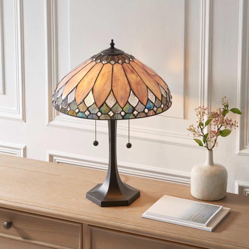 Endon 112183 - Stona lampa Tiffany BROOKLYN, 2x E14/10W/230V, prečnika 40 cm
