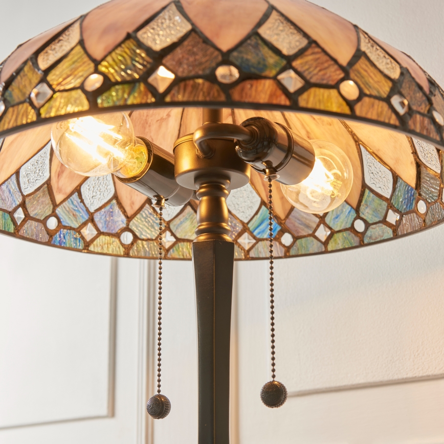 Endon 112183 - Stona lampa Tiffany BROOKLYN, 2x E14/10W/230V, prečnika 40 cm