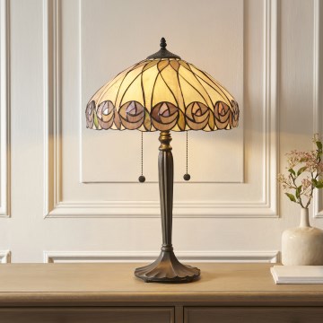 Endon 112184 - Stona lampa Tiffany HUTCHINSON 2xE27/10W/230V prečnik 40 cm