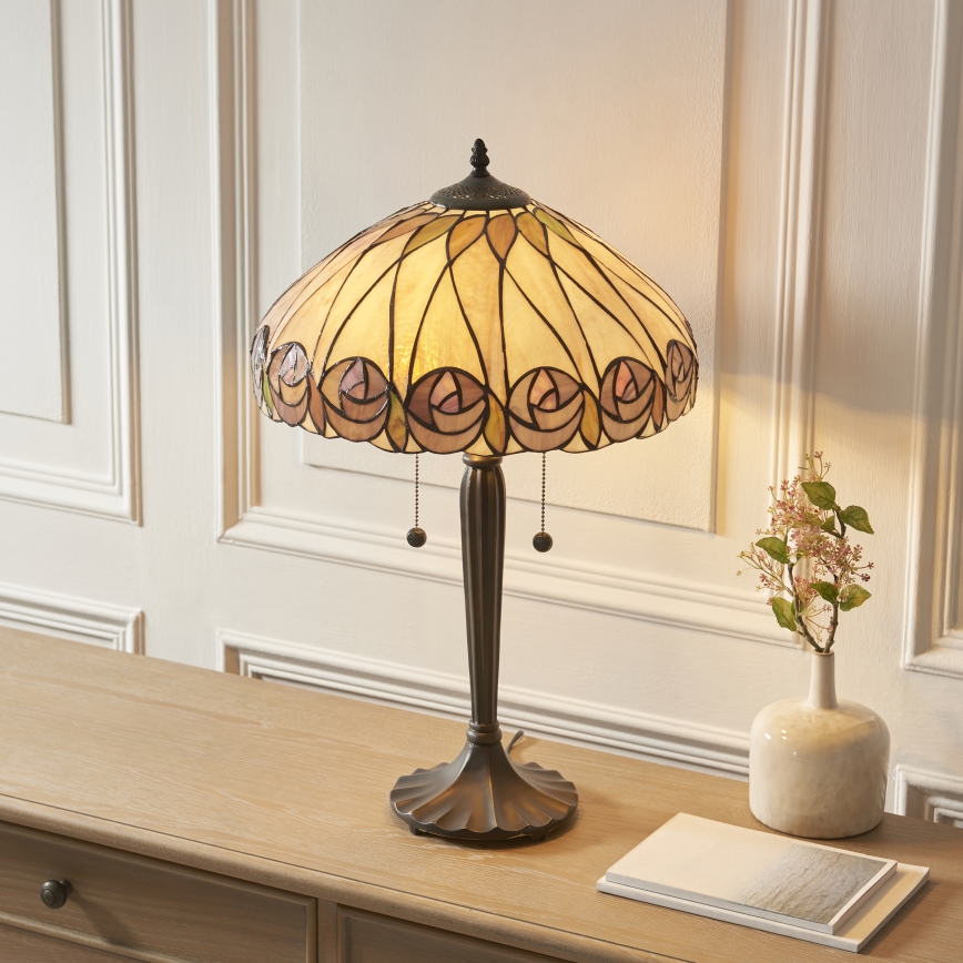 Endon 112184 - Stona lampa Tiffany HUTCHINSON 2xE27/10W/230V prečnik 40 cm