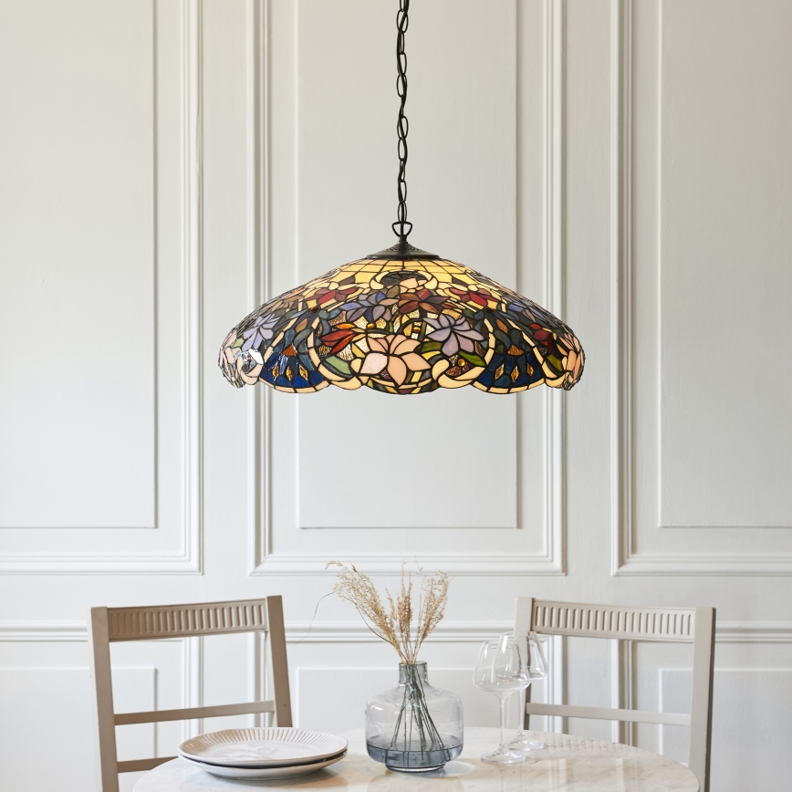 Endon 112193 - Luster na lancu Tiffany SULLIVAN 3xE27/60W/230V prečnik 57 cm