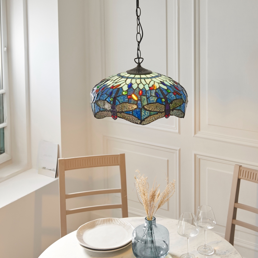 Endon 112195 - Luster na lancu Tiffany DRAGONFLY 1xE27/60W/230V, prečnik 41 cm