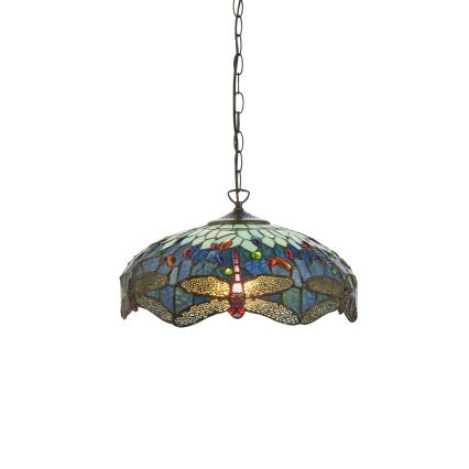 Endon 112195 - Luster na lancu Tiffany DRAGONFLY 1xE27/60W/230V, prečnik 41 cm