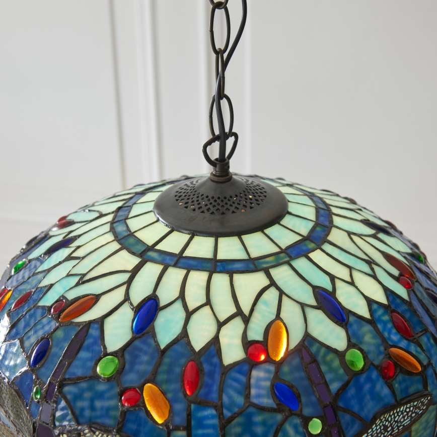 Endon 112195 - Luster na lancu Tiffany DRAGONFLY 1xE27/60W/230V, prečnik 41 cm