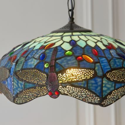 Endon 112195 - Luster na lancu Tiffany DRAGONFLY 1xE27/60W/230V, prečnik 41 cm