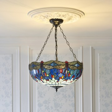 Endon 112250 - Luster na lancu Tiffany DRAGONFLY 3xE27/60W/230V prečnik 50 cm